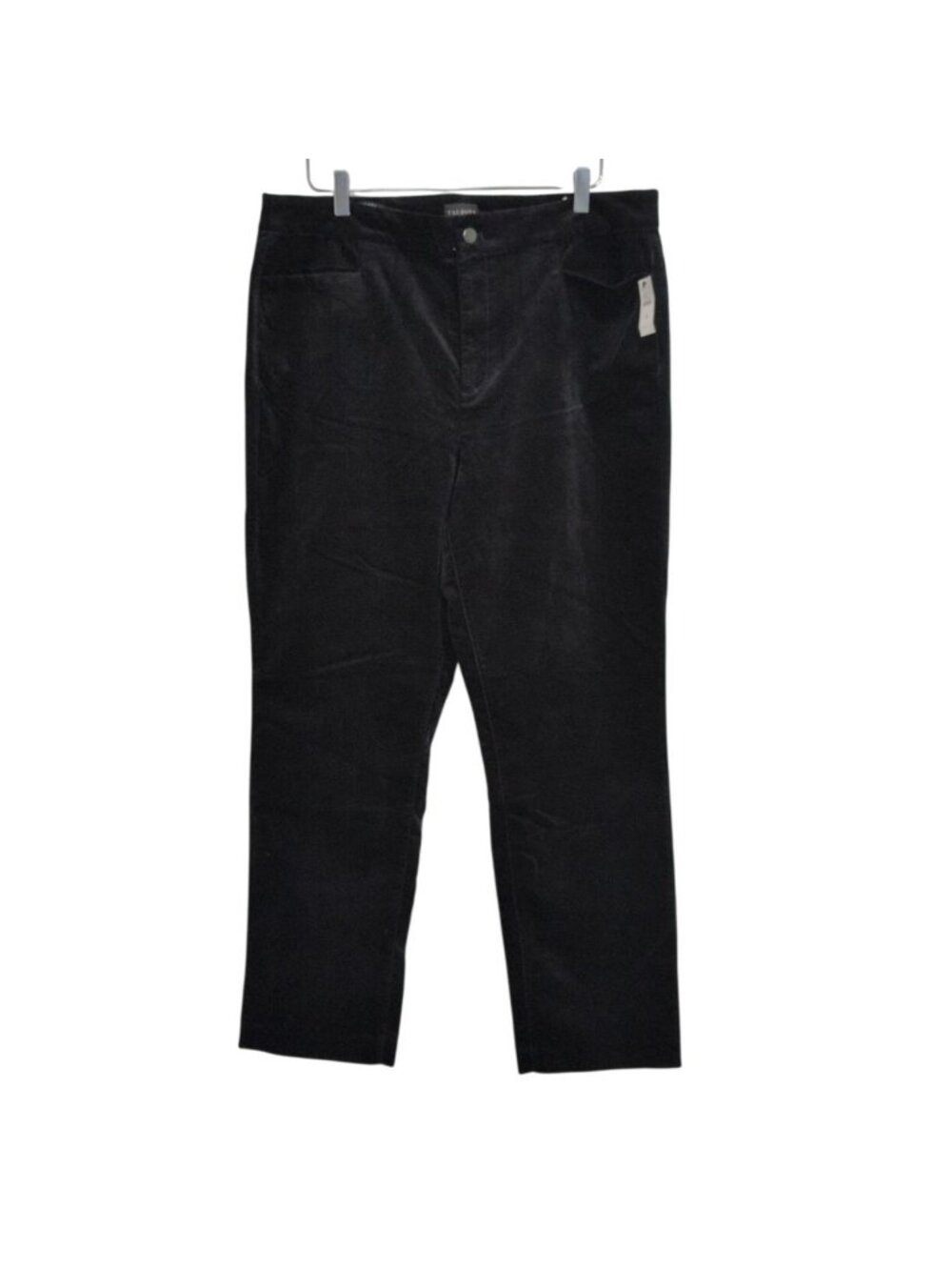 Talbots Straight Leg Velveteen Pants Womens Size 16 Black High Waist Stretch NEW